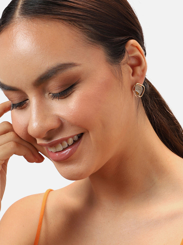 The Abstract-Enamel Stud Earrings - Ash Brown