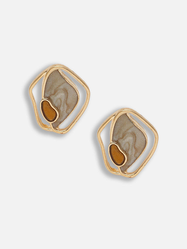 The Abstract-Enamel Stud Earrings - Ash Brown