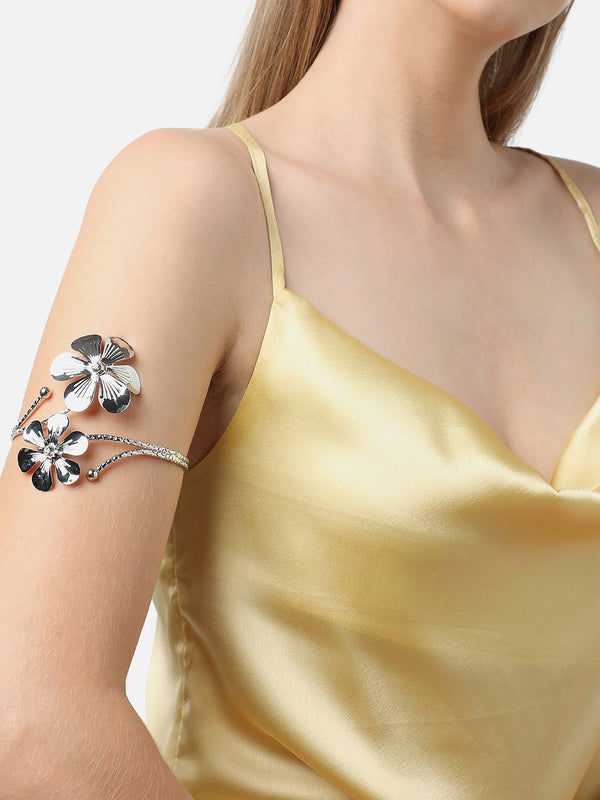 The Floral Statement Armlet - Metallic Silver