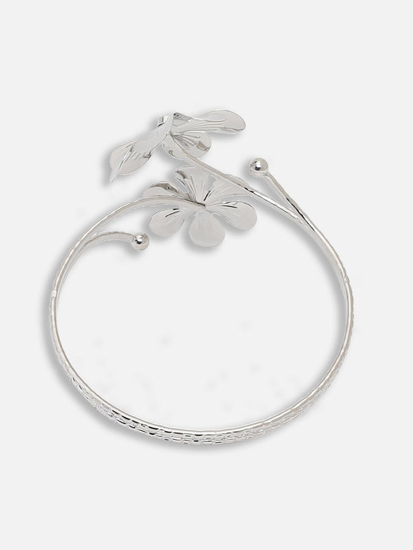 The Floral Statement Armlet - Metallic Silver