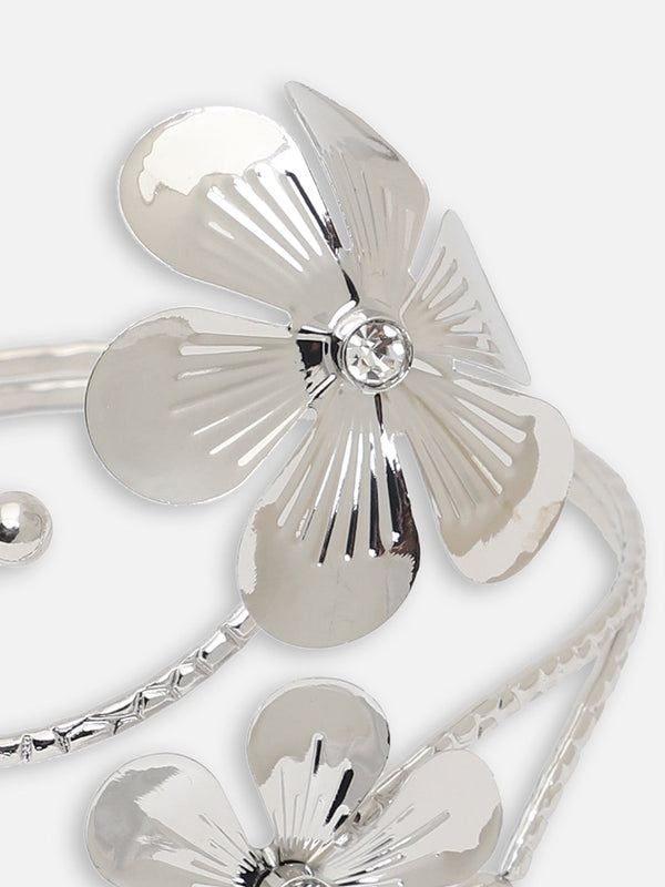 The Floral Statement Armlet - Metallic Silver