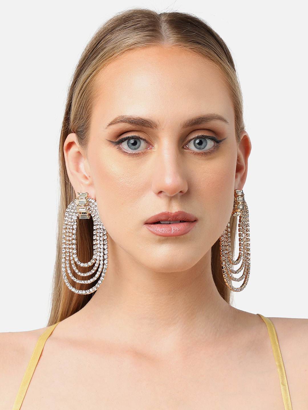 The Bling-Loop Drop Earrings - Crystal Silver