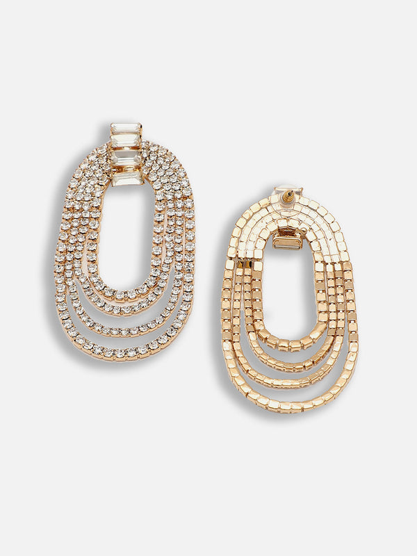 The Bling-Loop Drop Earrings - Crystal Silver