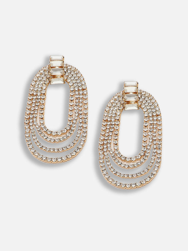 The Bling-Loop Drop Earrings - Crystal Silver