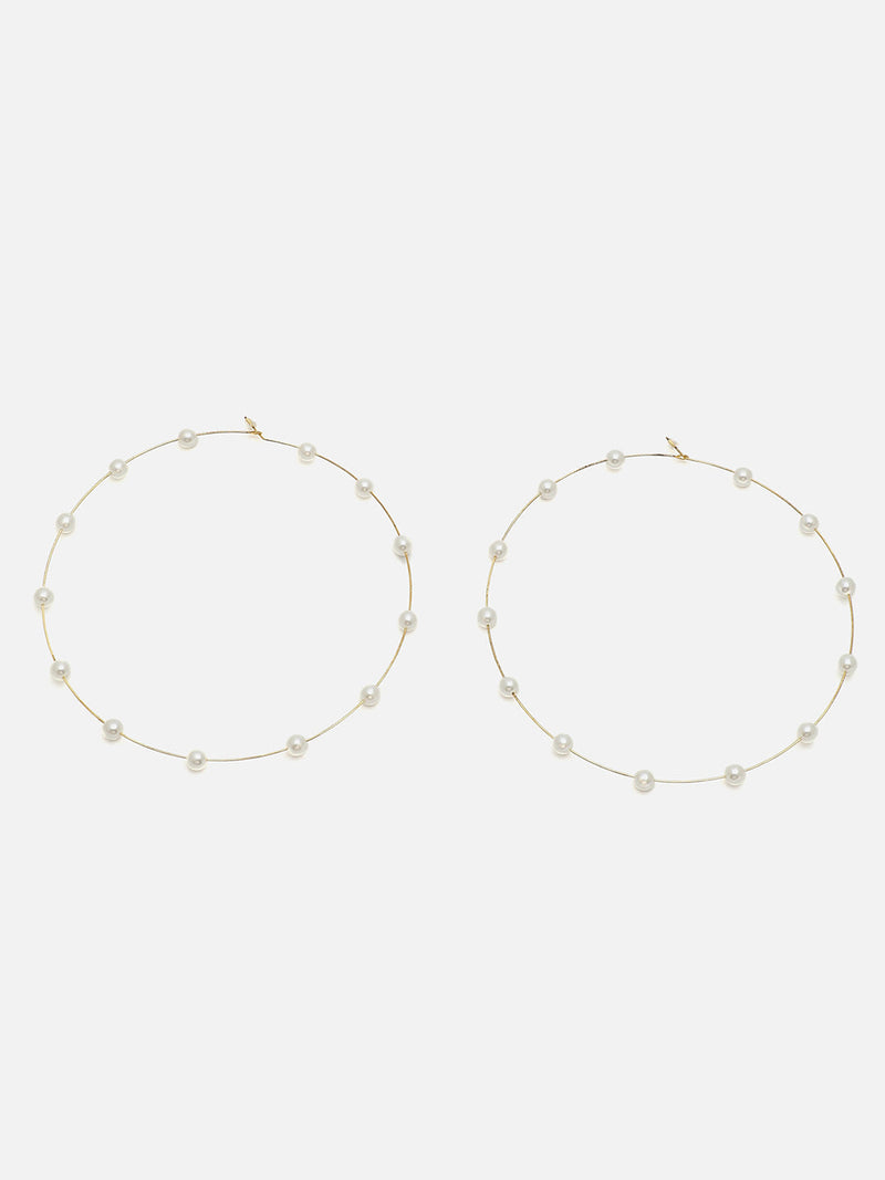 The Lined-Pearl Maxi Hoop Earrings - Pearl White