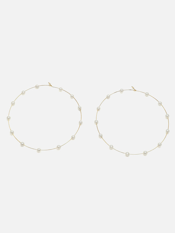 The Lined-Pearl Maxi Hoop Earrings - Pearl White