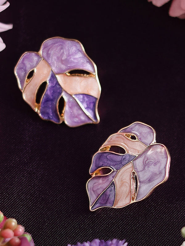 The Ombre-Enamel Leaf Stud Earrings - Lavender