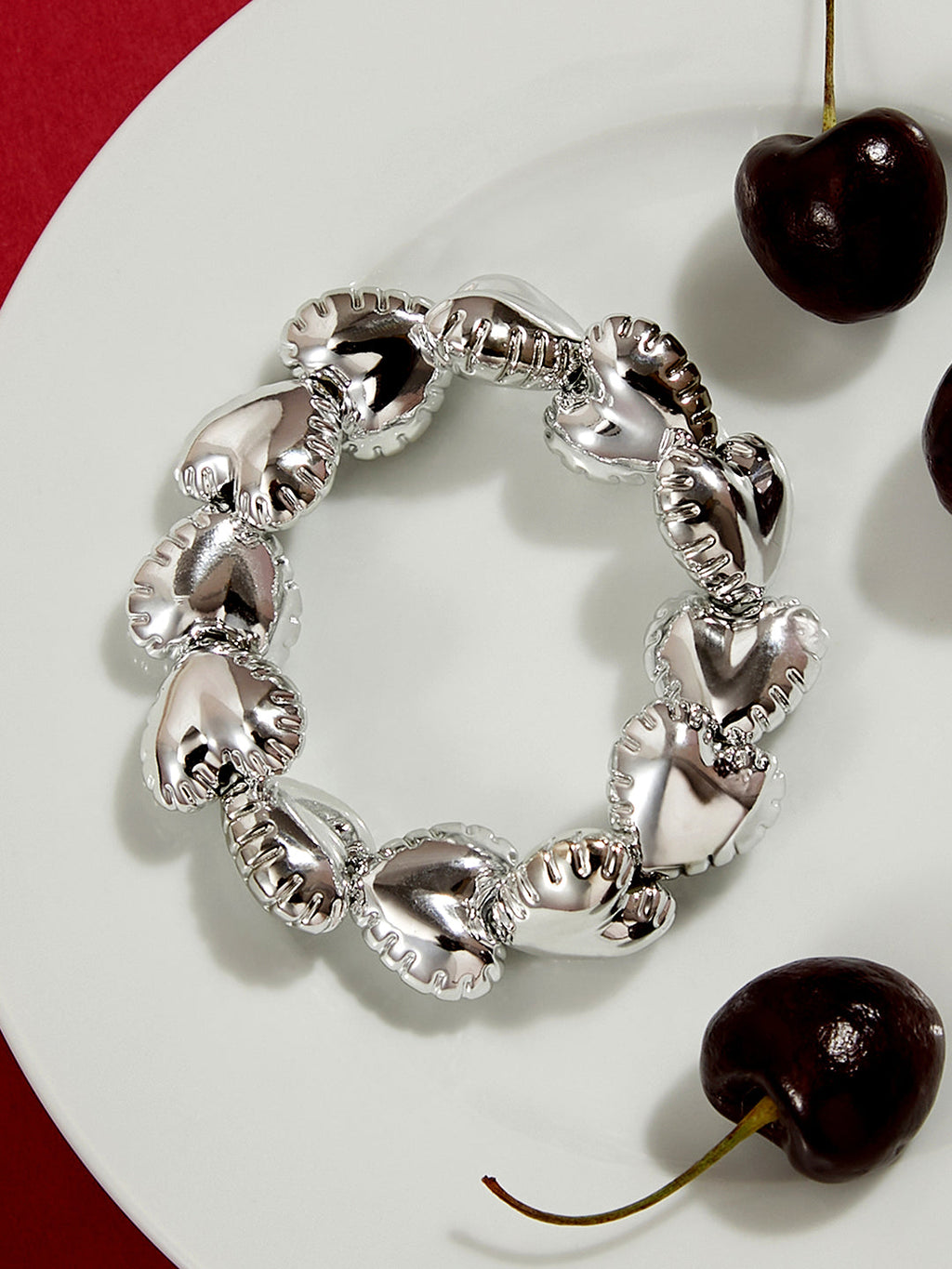The Puffer-Cuoer Beaded Bracelet - Metallic Silver
