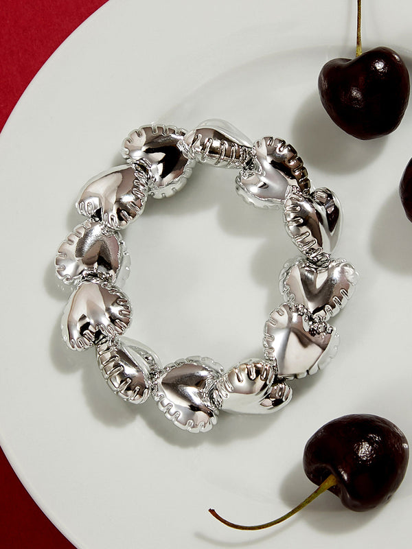 The Puffer-Cuoer Beaded Bracelet - Metallic Silver
