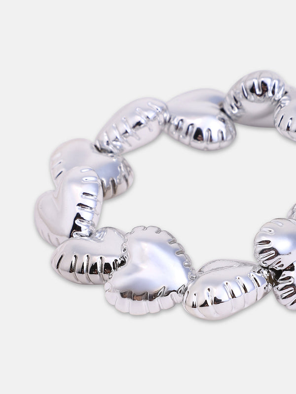 The Puffer-Cuoer Beaded Bracelet - Metallic Silver