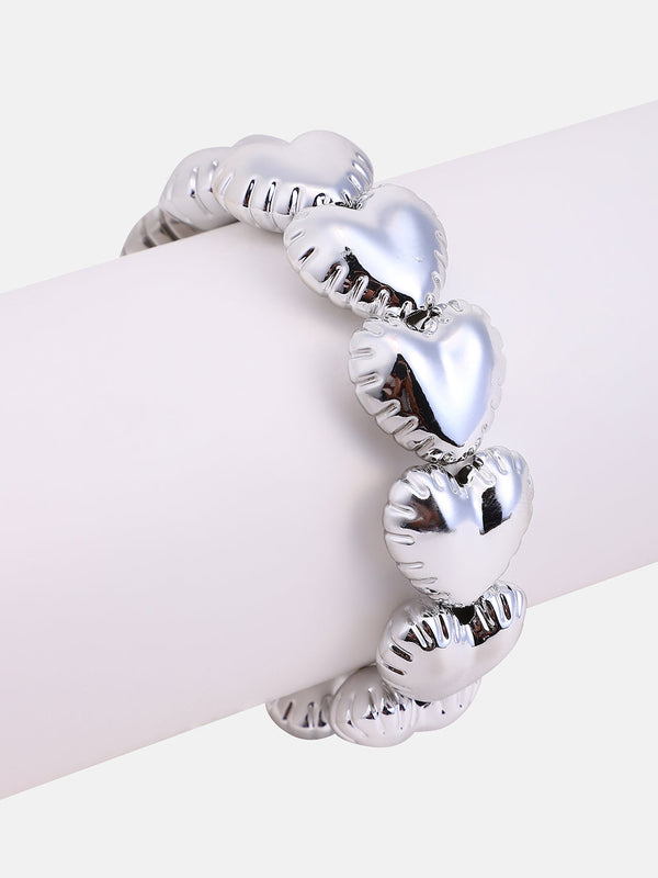 The Puffer-Cuoer Beaded Bracelet - Metallic Silver