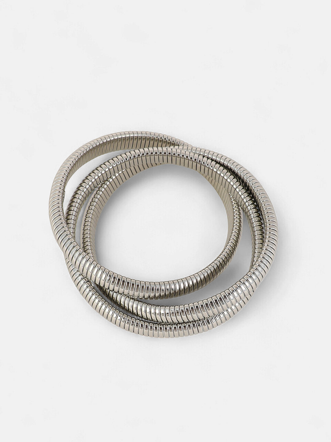 The Snake-Ribbed Bangle Bracelet - Metallic Silver