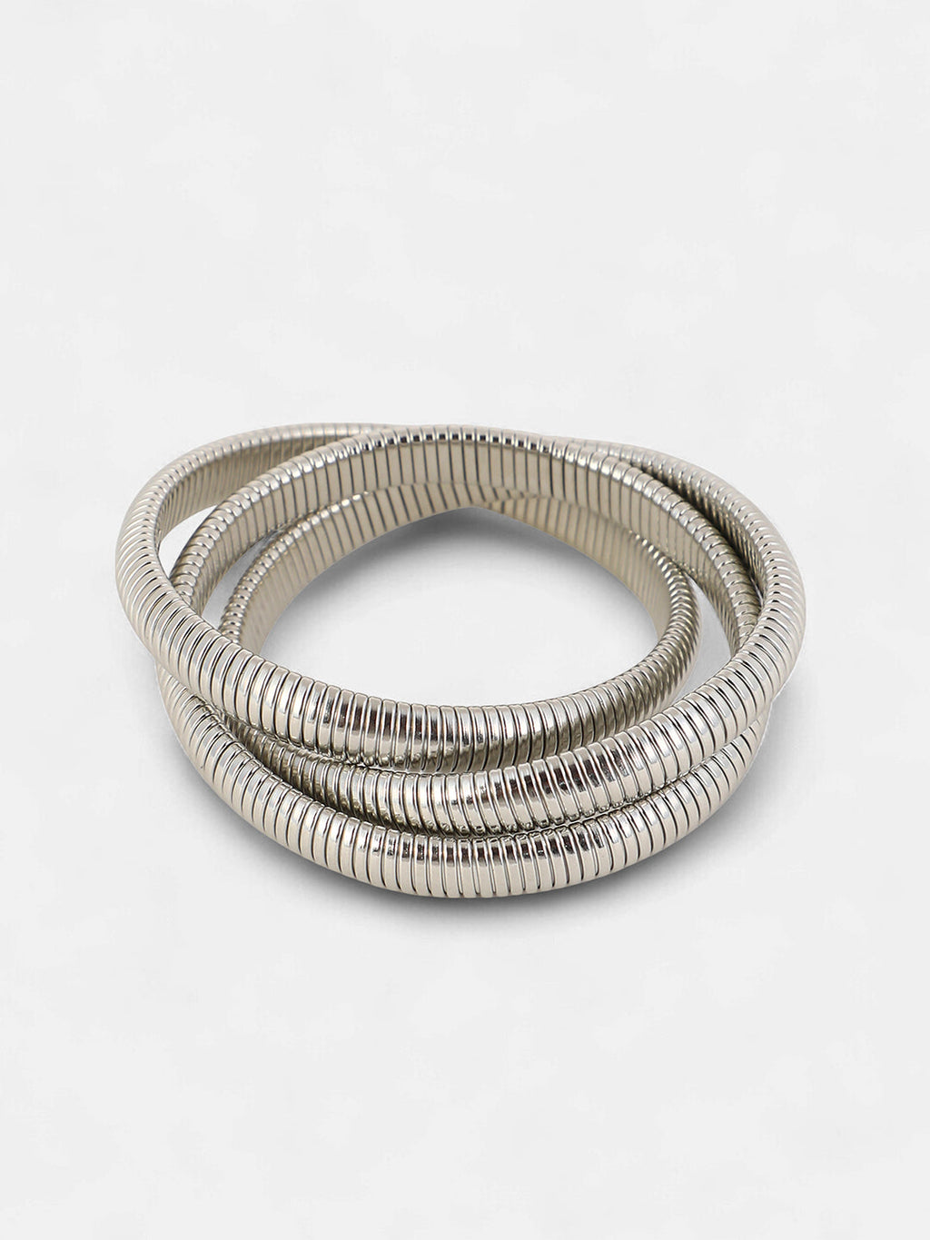 The Snake-Ribbed Bangle Bracelet - Metallic Silver