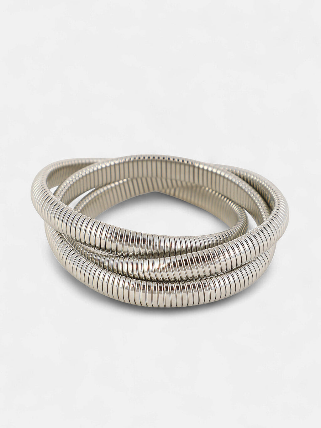 The Snake-Ribbed Bangle Bracelet - Metallic Silver