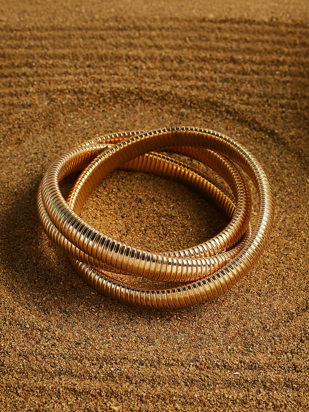 The Snake-Ribbed Bangle Bracelet - California Gold
