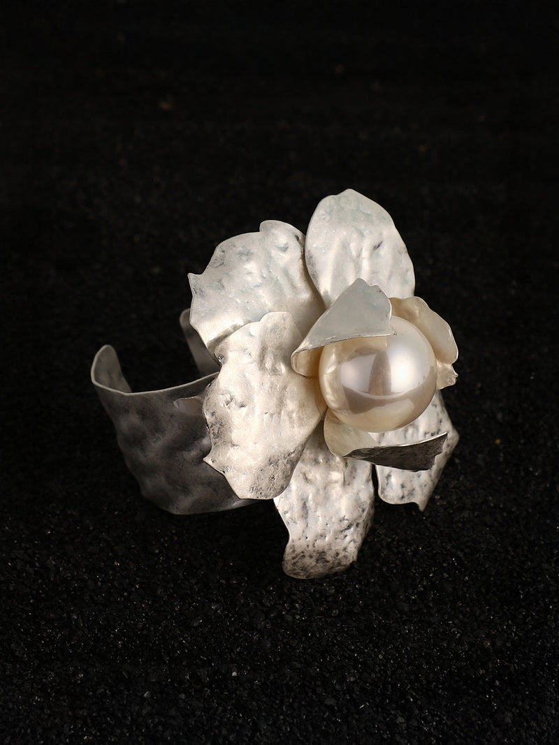 The Flora-Bloom Statement Bracelet - Metallic Silver