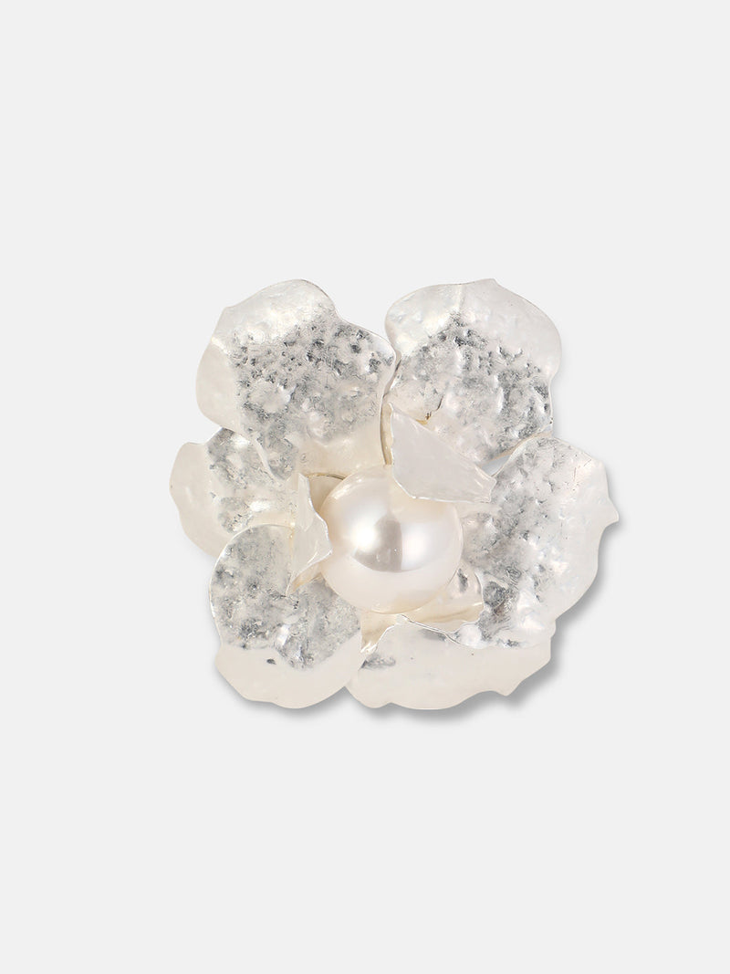 The Flora-Bloom Statement Bracelet - Metallic Silver