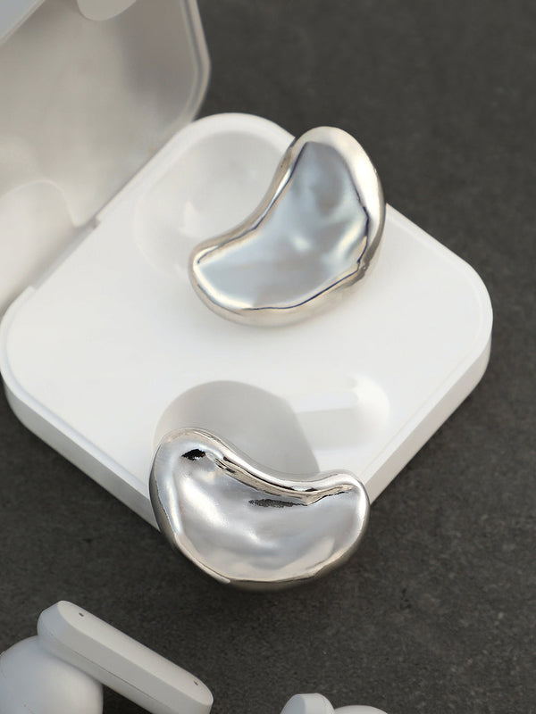 The Dented Bean Stud Earrings - Metallic Silver