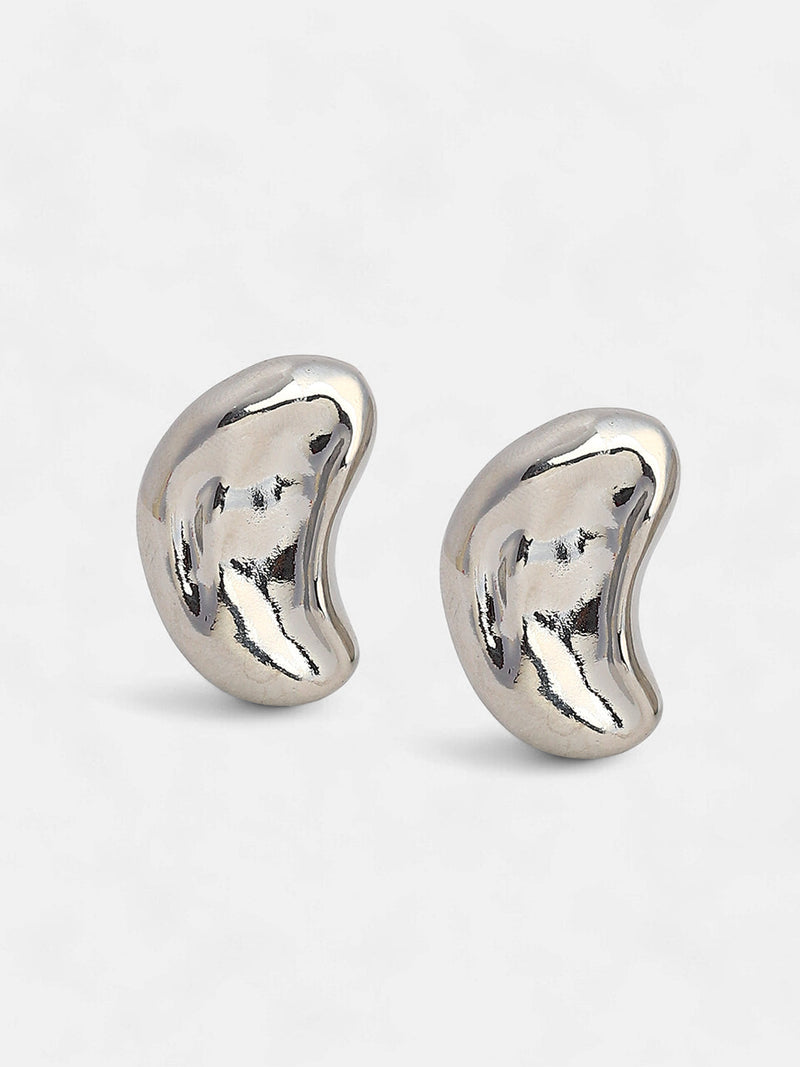 The Dented Bean Stud Earrings - Metallic Silver