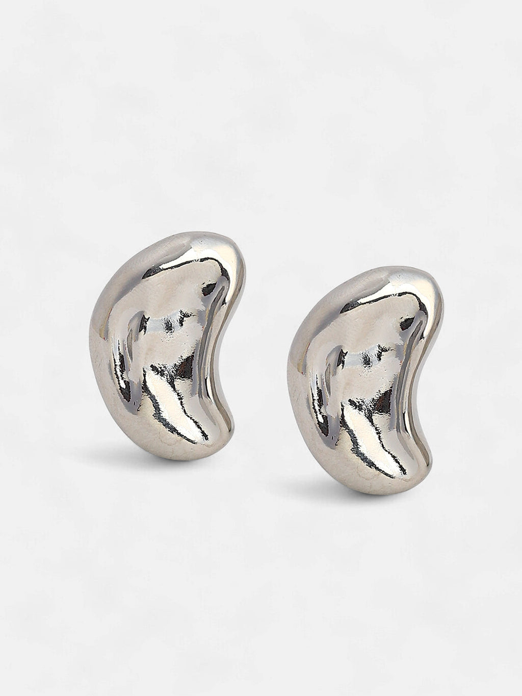 The Dented Bean Stud Earrings - Metallic Silver