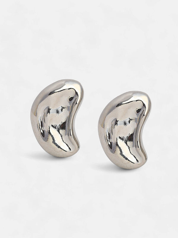 The Dented Bean Stud Earrings - Metallic Silver