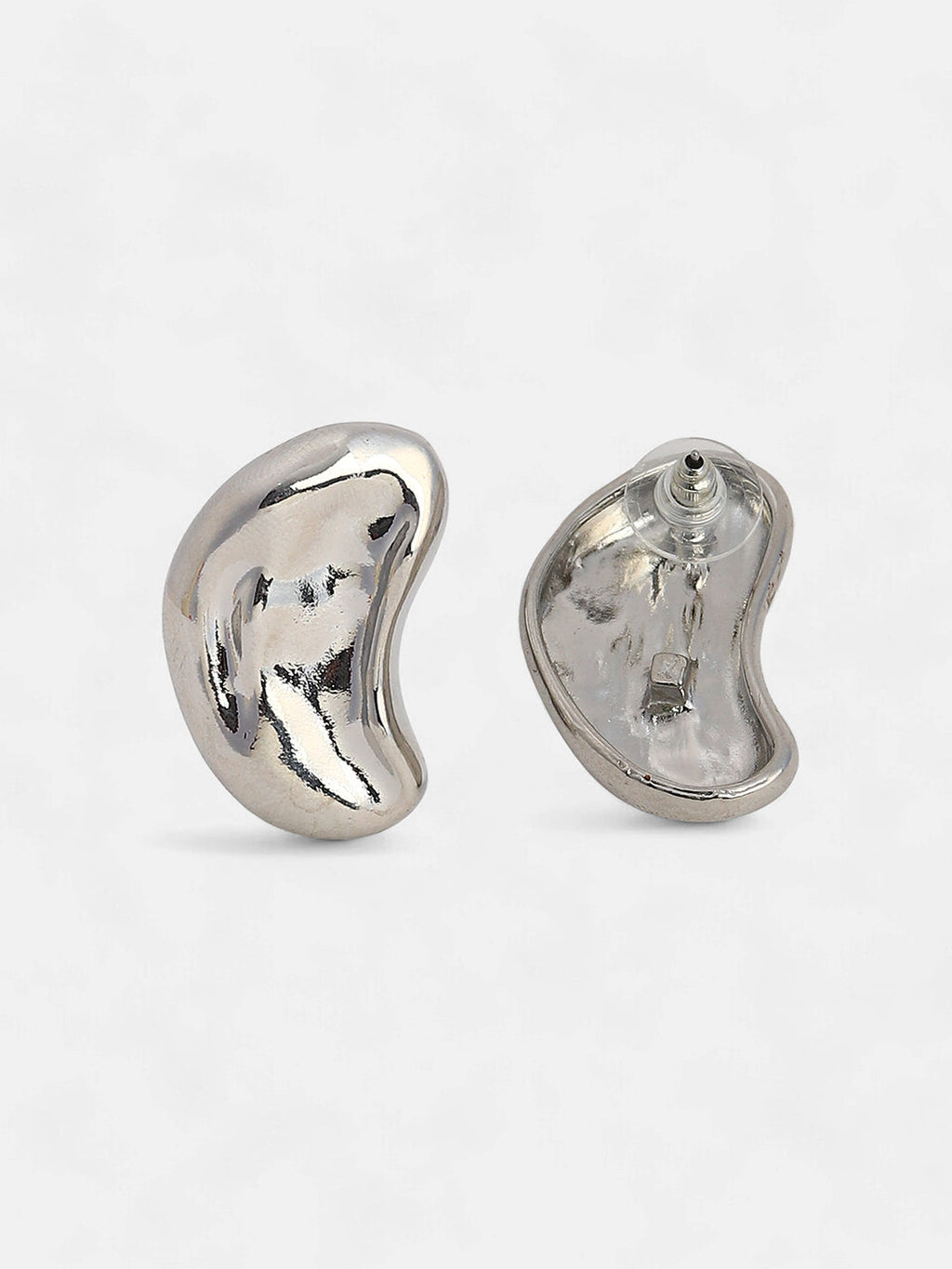 The Dented Bean Stud Earrings - Metallic Silver