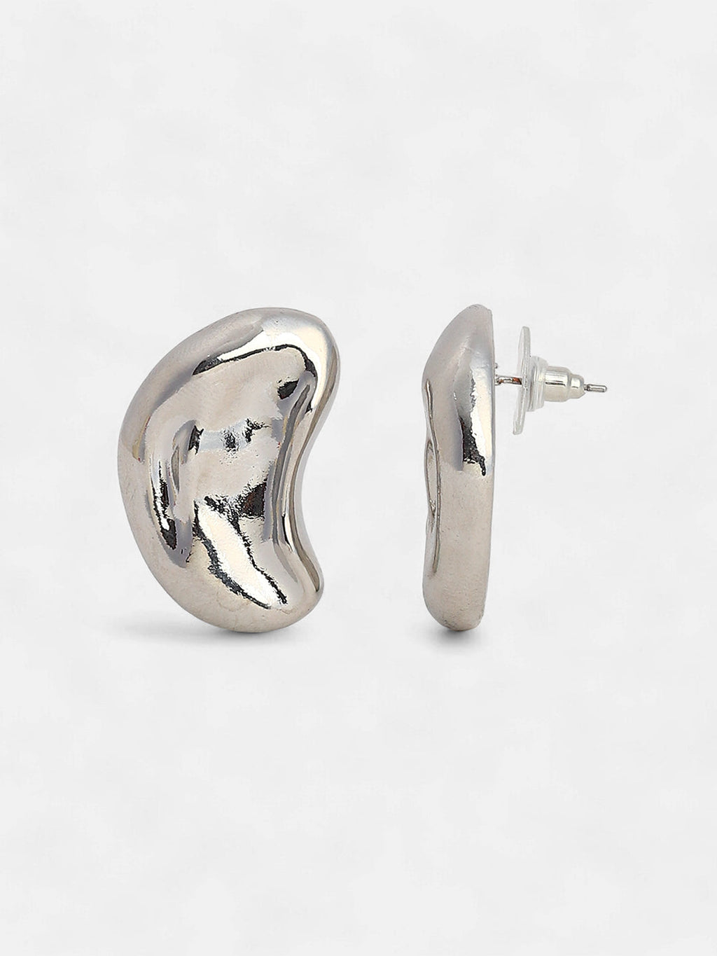 The Dented Bean Stud Earrings - Metallic Silver