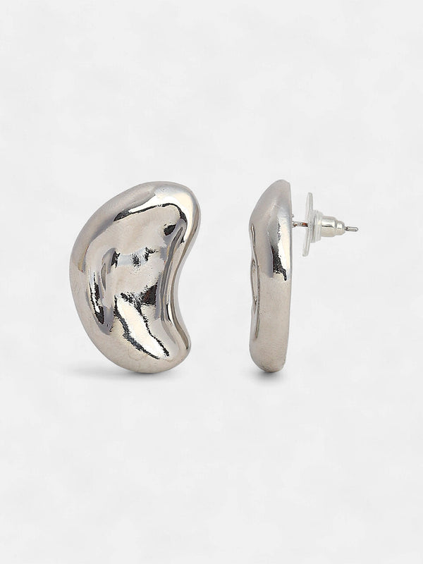 The Dented Bean Stud Earrings - Metallic Silver