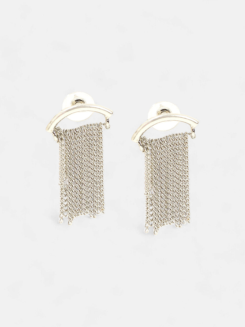 The Hanging Chain Bar Drop Earrings - Metallic Silver
