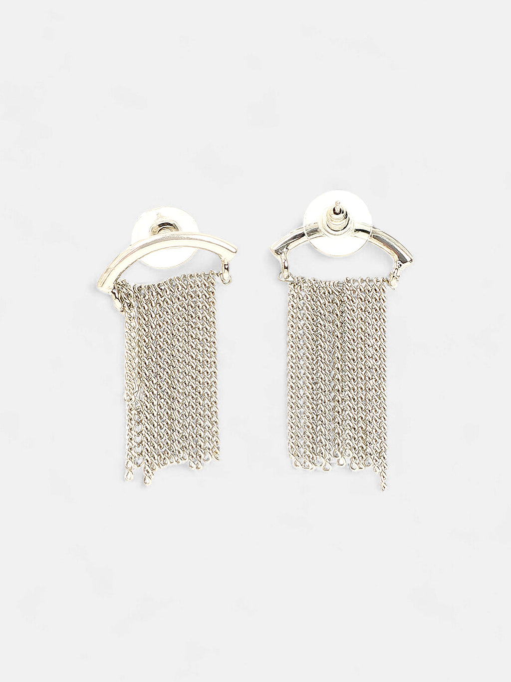 The Hanging Chain Bar Drop Earrings - Metallic Silver