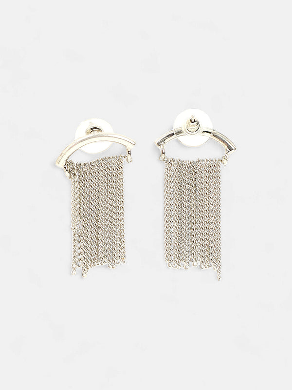 The Hanging Chain Bar Drop Earrings - Metallic Silver