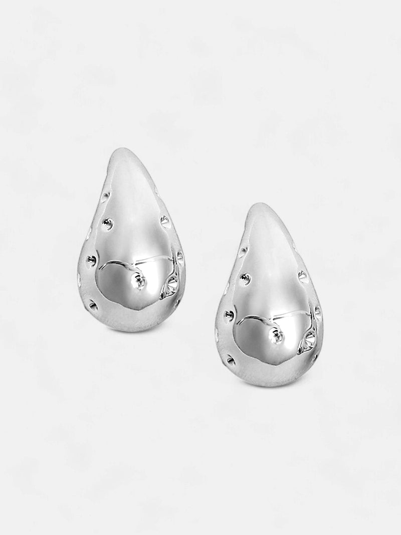 The Small Dented Teardrop Stud Earrings - Metallic Silver