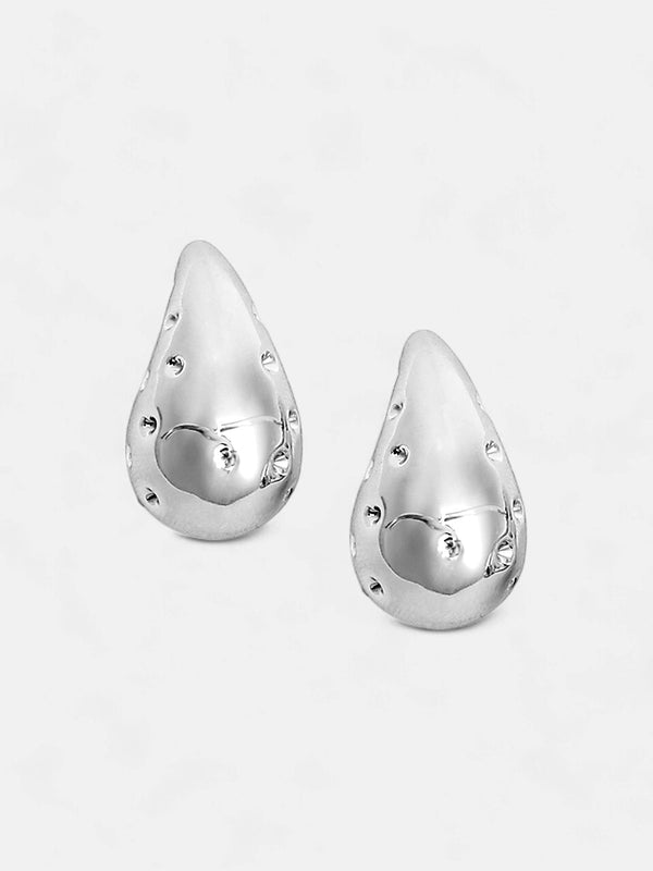 The Small Dented Teardrop Stud Earrings - Metallic Silver