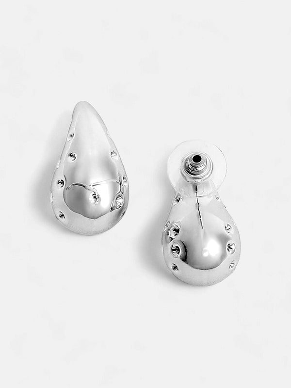 The Small Dented Teardrop Stud Earrings - Metallic Silver