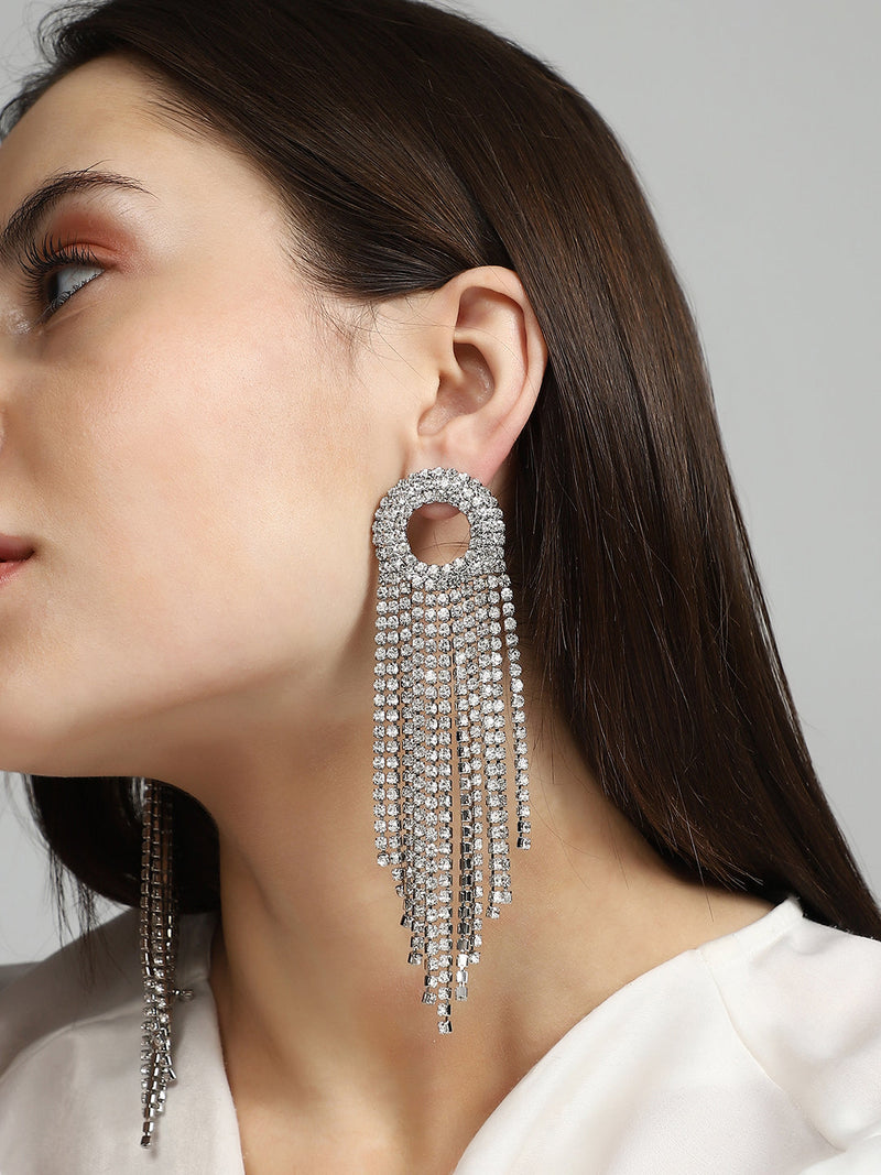 The Circular-Bling Drop Earrings - Crystal Silver