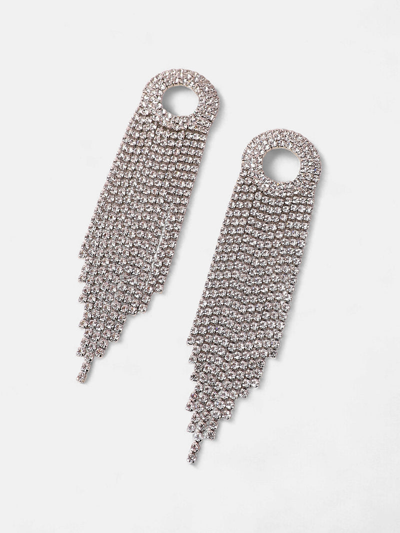 The Circular-Bling Drop Earrings - Crystal Silver