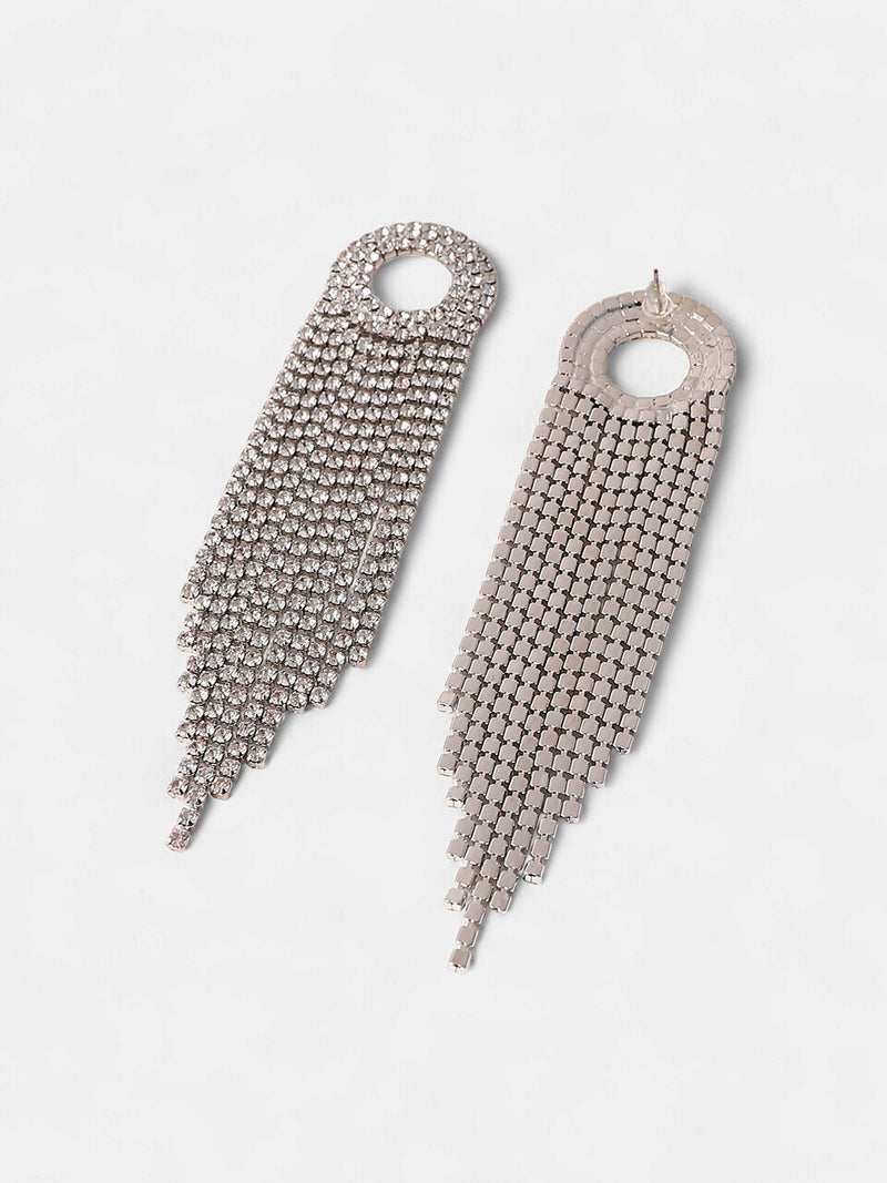 The Circular-Bling Drop Earrings - Crystal Silver