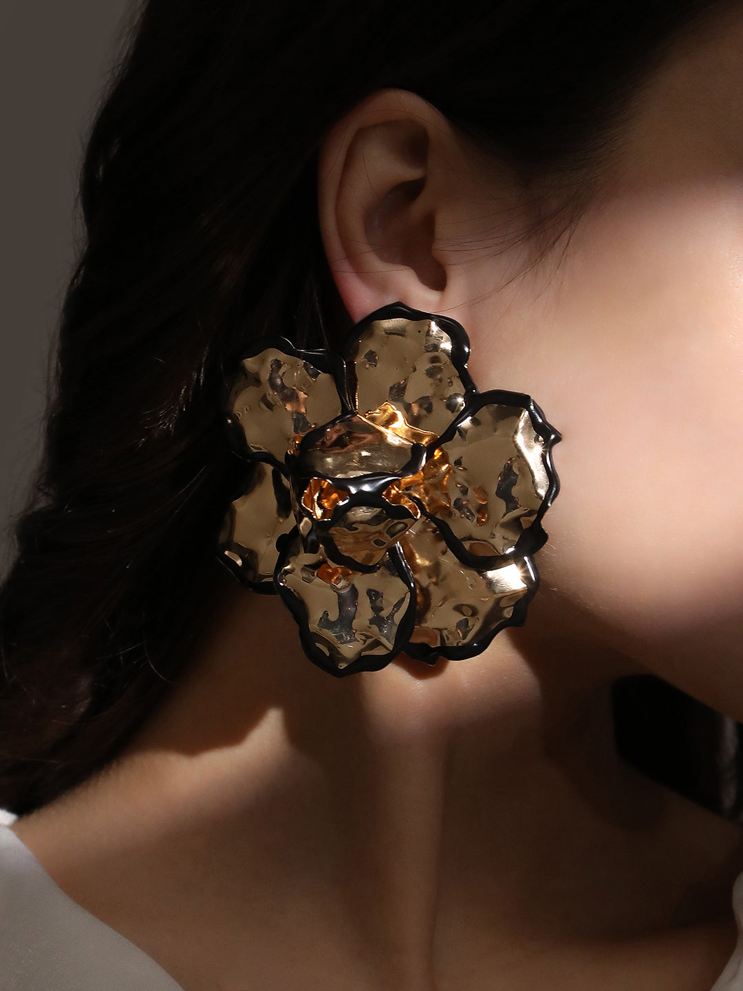 The Dented-Primrose Statement Earrings - California Gold