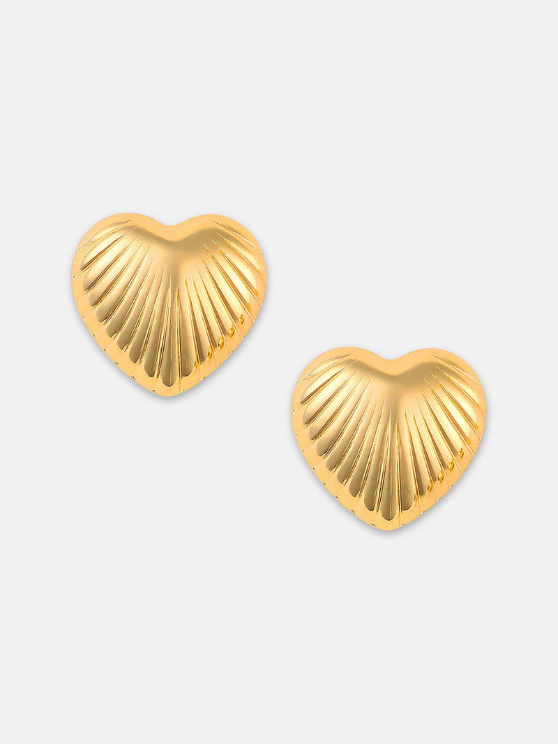Women's The Ribbed-Coeur Stud Earrings - California Gold