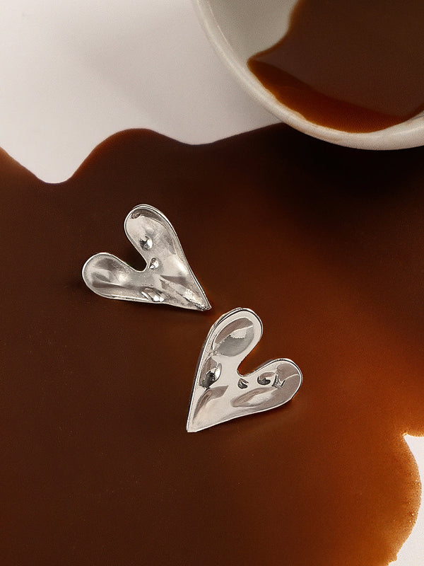 The Dented-Coeur Stud Earrings - Metallic Silver