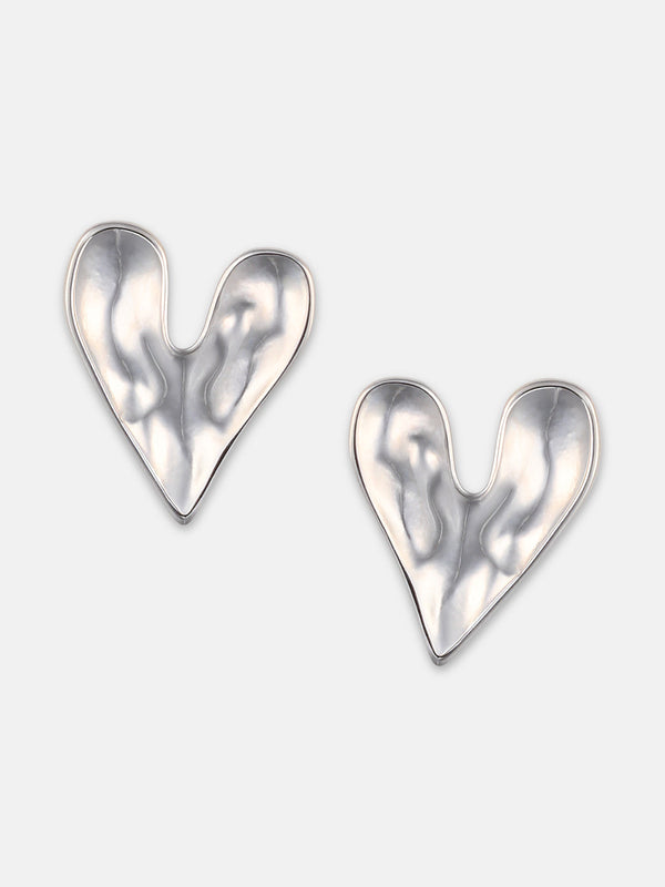 The Dented-Coeur Stud Earrings - Metallic Silver