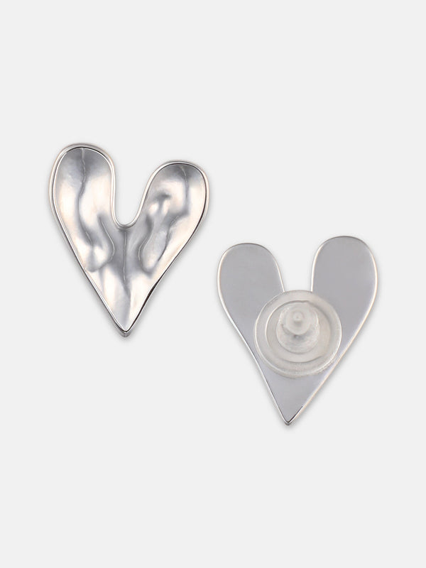 The Dented-Coeur Stud Earrings - Metallic Silver