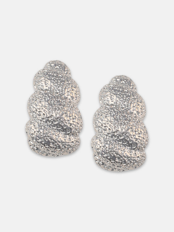 The Dented-Swirl Hoop Earrings - Metallic Silver