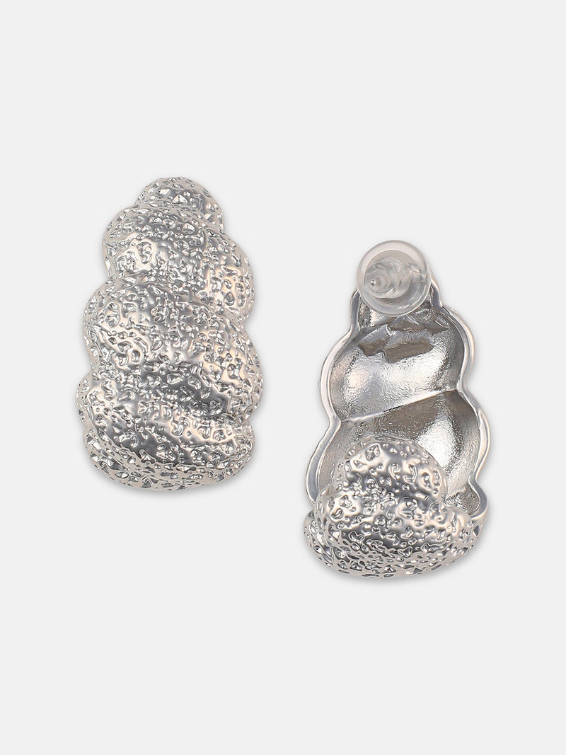 The Dented-Swirl Hoop Earrings - Metallic Silver