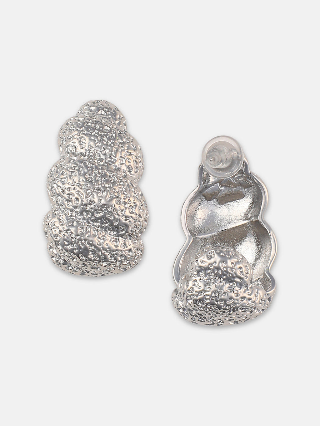 The Dented-Swirl Hoop Earrings - Metallic Silver