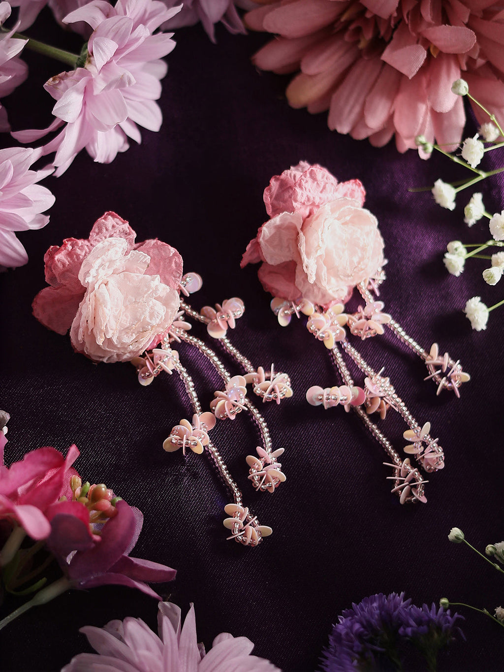 The Blosselle Drop Earrings - Rouge Pink