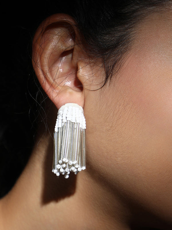 The Medium Fringette Drop Earrings - Daisy White