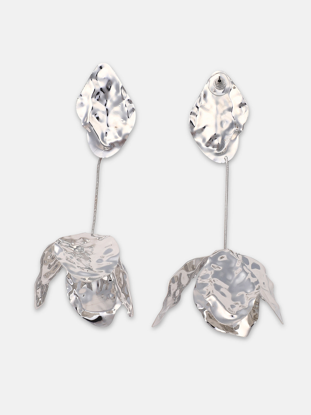 The Dented Floretta Drop Earrings - Metallic Silver