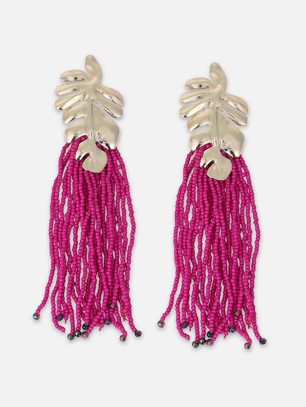 The Palm-Tasselle Drop Earrings - Fuchsia Pink