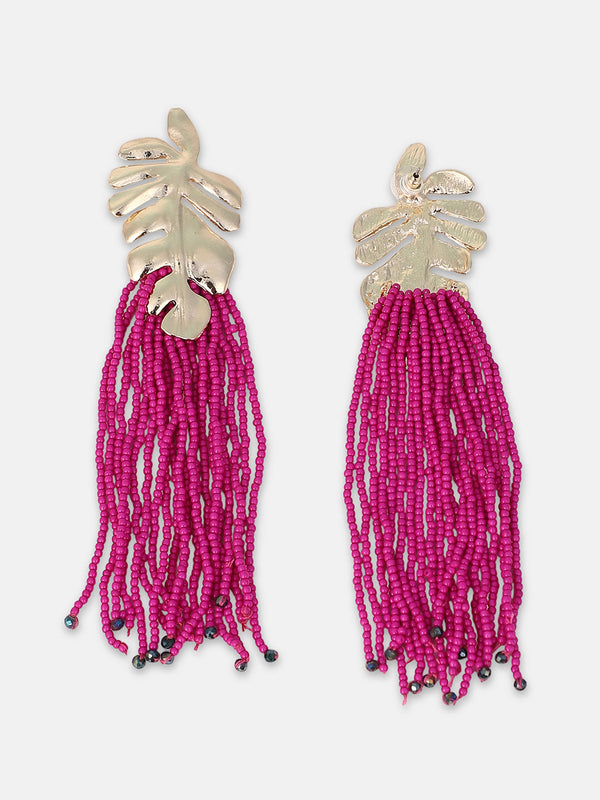 The Palm-Tasselle Drop Earrings - Fuchsia Pink